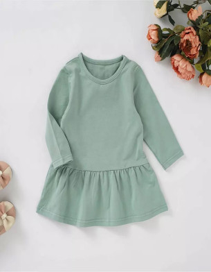 Toddler Organic Cotton Long Sleeve Knee Length 12M-4T Dresses Girl Baby Green